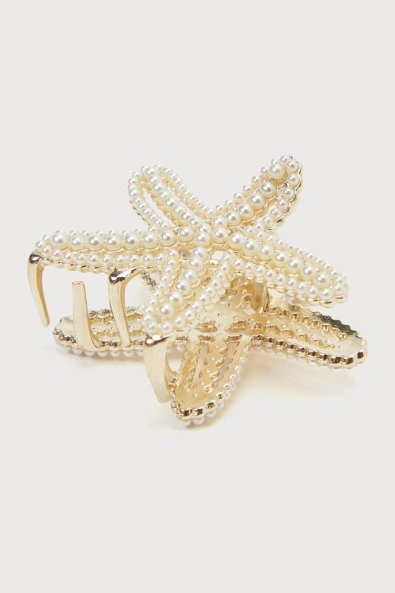 046 SMALL STAR FISH METAL PEARLY CLAW CLIP