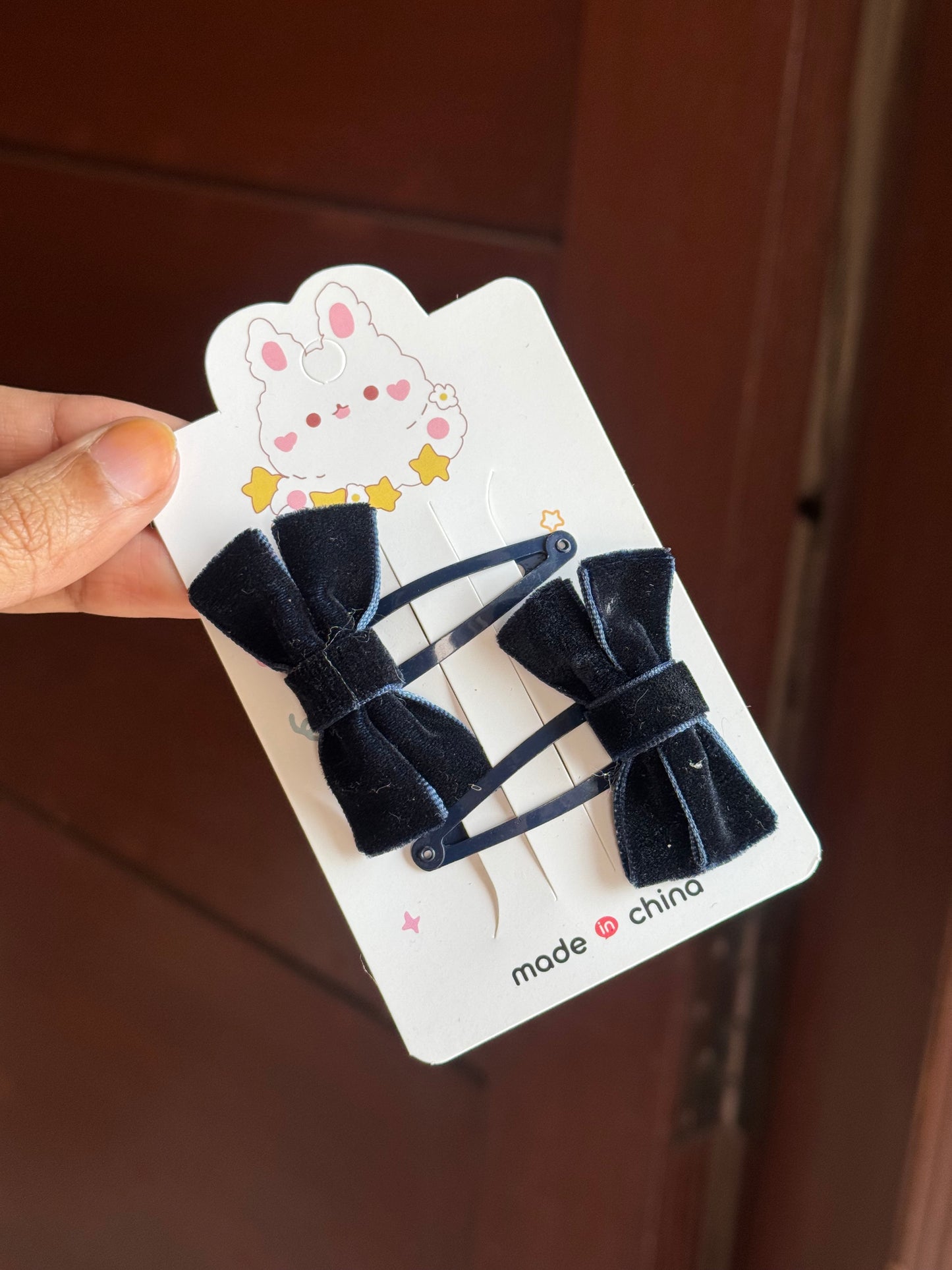 B210 VELVET BOW HAIR PIN PAIR