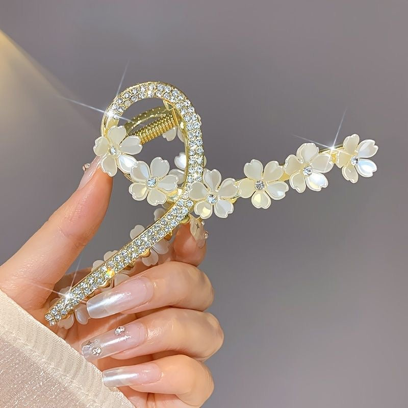 008 WHITE FLOWER METAL CLAW CLIP LARGE