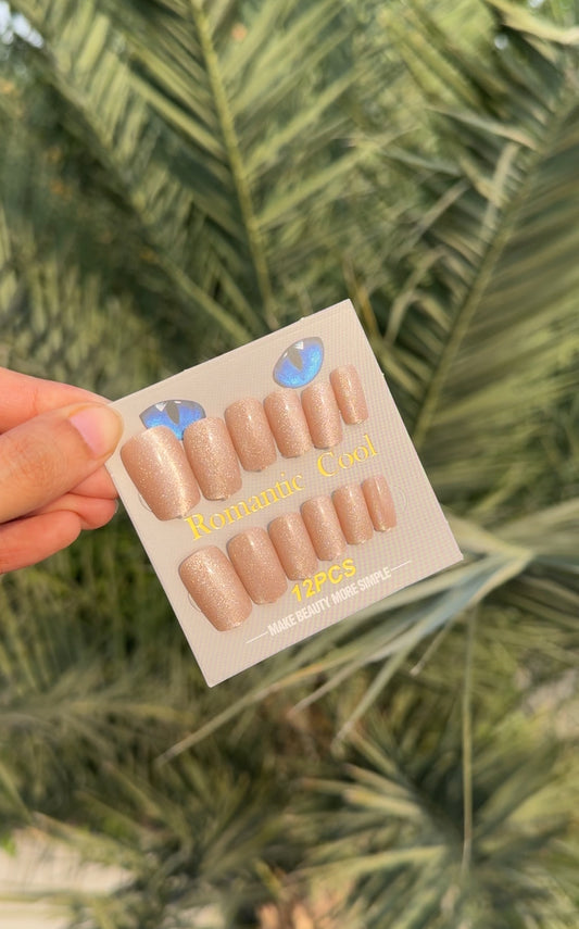 B114 PEACHY PINT GLITTER MIRROR CAT EYE NAIL SET