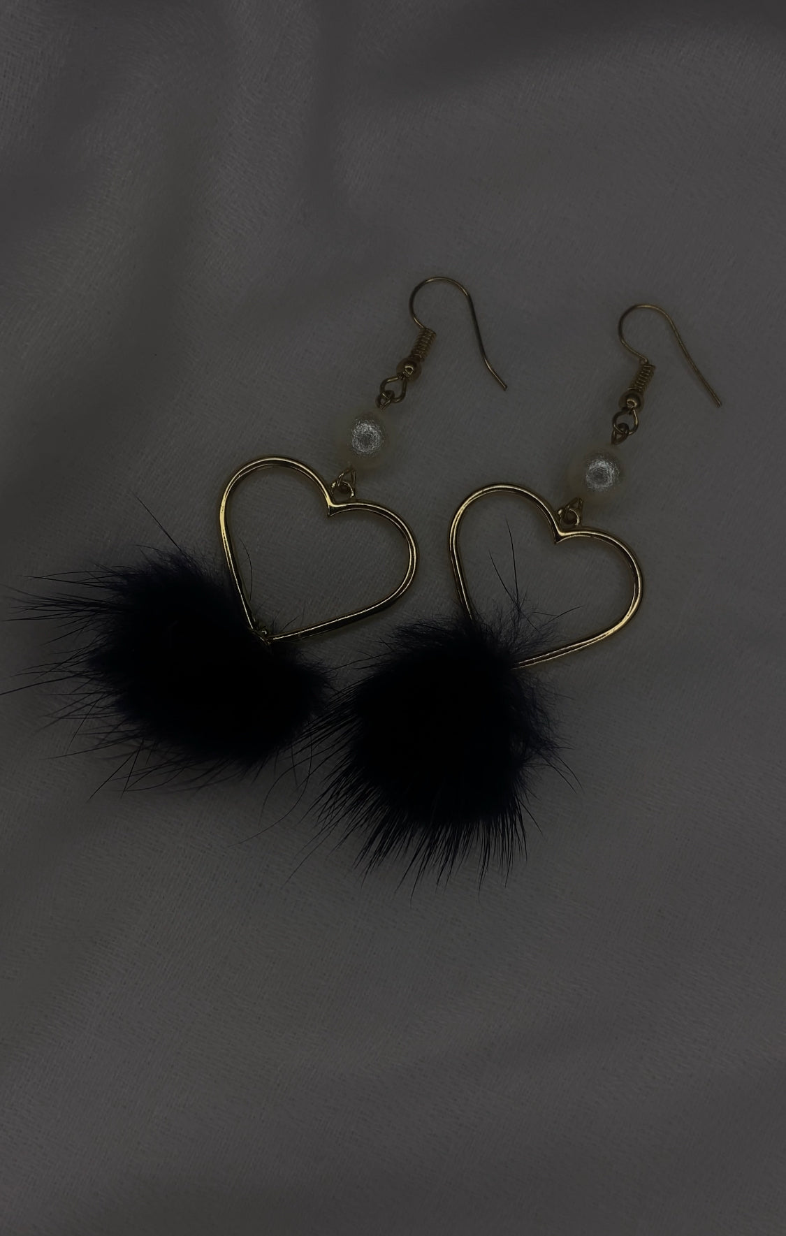 BLACK HEART FUR EARRINGS