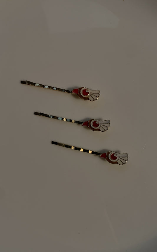 WHITE AND RED HAIR PIN