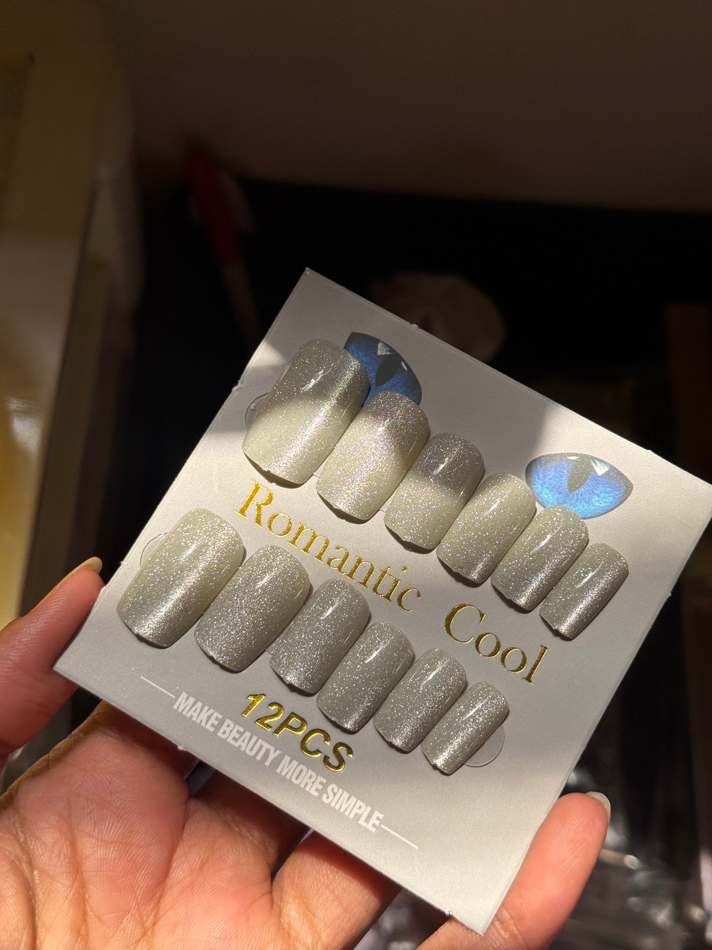 SILVER GREY GLITTER SQUARE NAIL SET