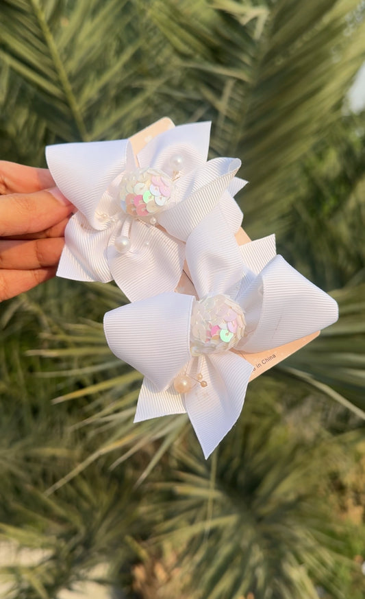 SPARKLY WHITE HAIR BOW SET