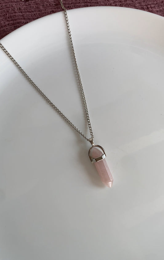 F37 PINK STONE LONG CHAIN NECKLACE PENDANT