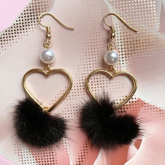 BLACK HEART FUR EARRINGS