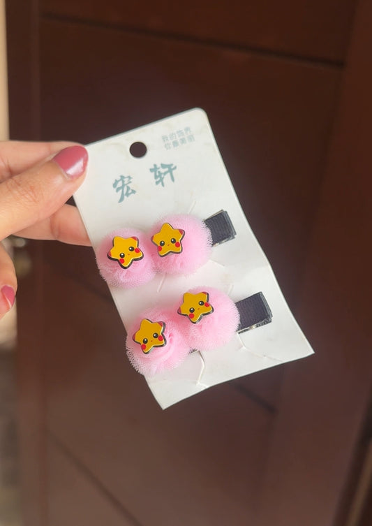 C111 FUR BALL HAIR PIN PAIR