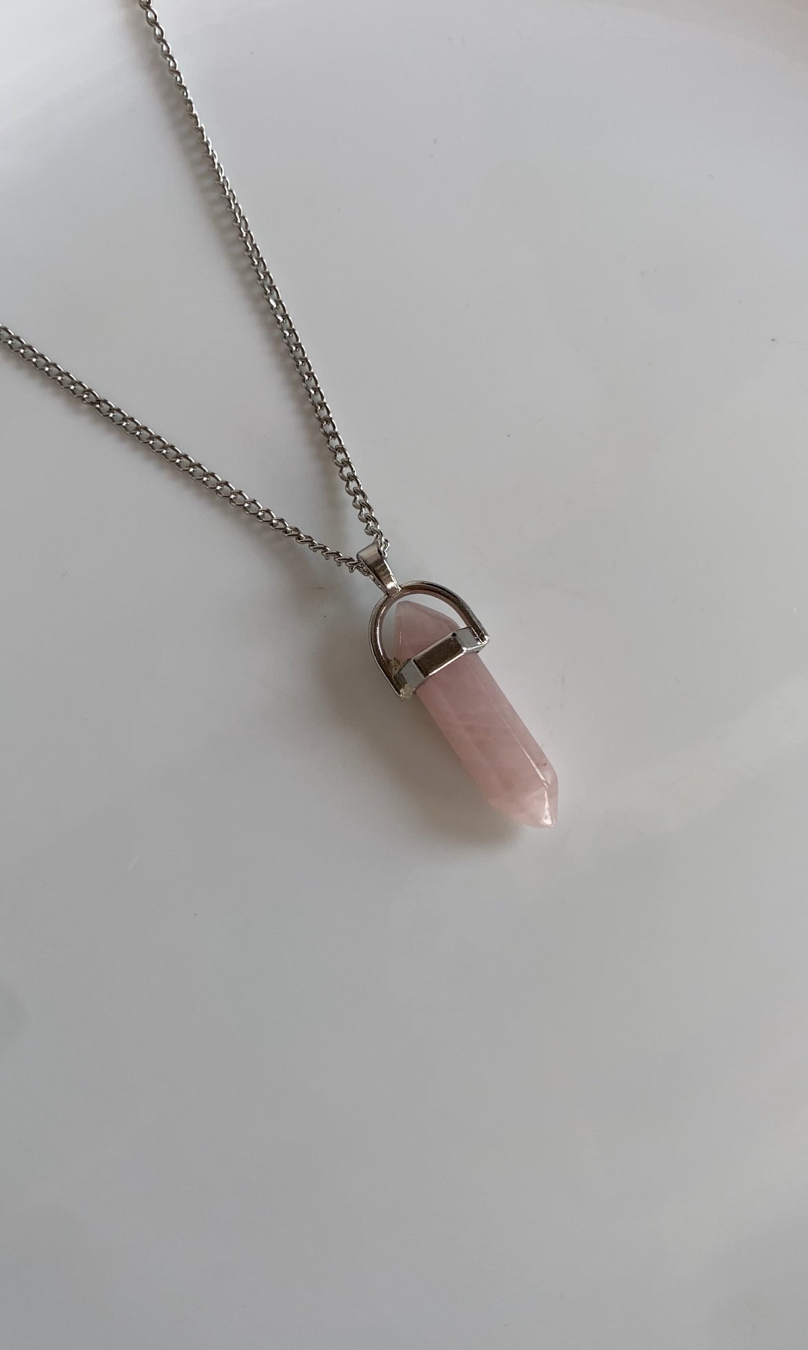 F37 PINK STONE LONG CHAIN NECKLACE PENDANT