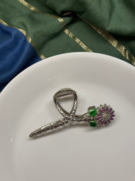 B83 PURPLE FLOWER METAL HAIR CLAW