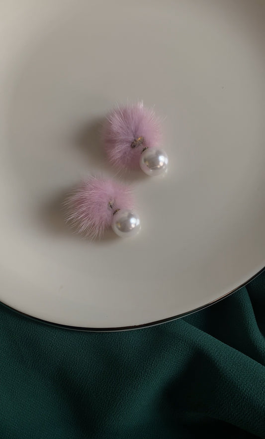 F PURPLE FUR EAR STUDS