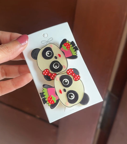 C107 PANDA HAIR PIN PAIR