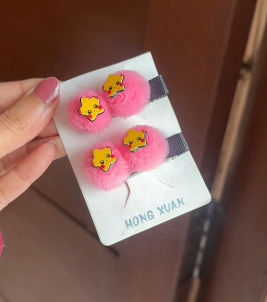 C112 FUR BALL HAIR PIN PAIR