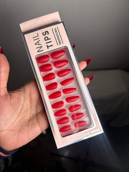 24 PIECES RED NAIL SET WITH STICKER SET