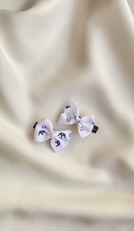 MINI WHITE HAIR BOW CLIP PAIR