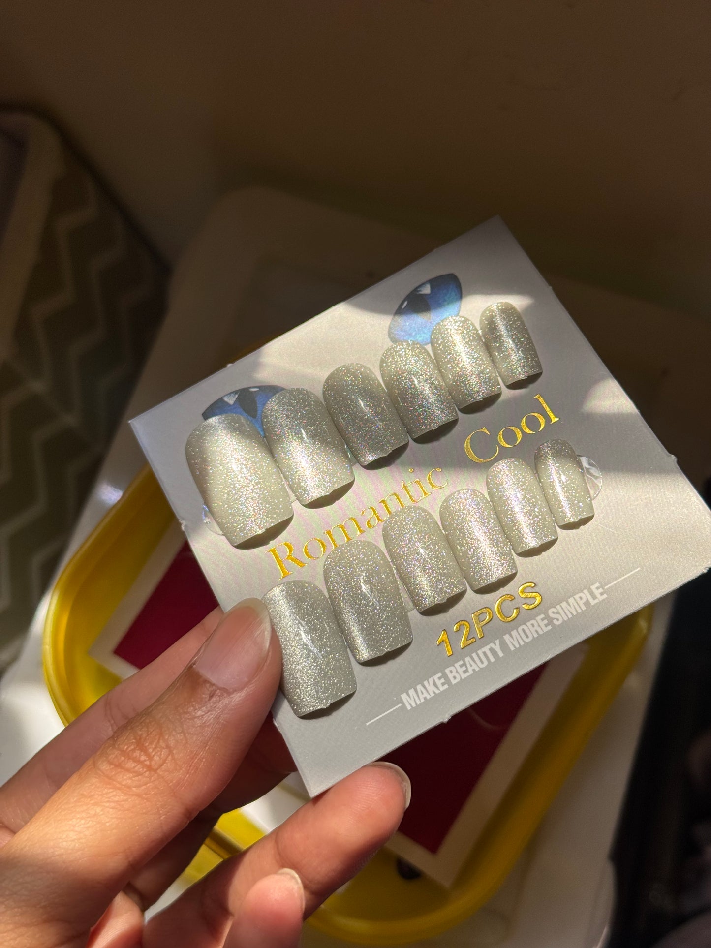 SILVER GREY GLITTER SQUARE NAIL SET