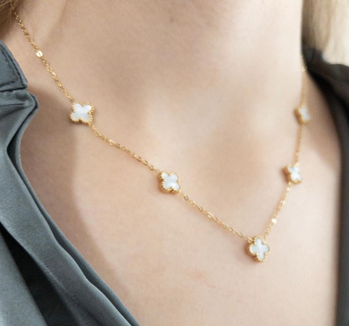 WHITE VAN CLEEF CLOVER NECKLACE