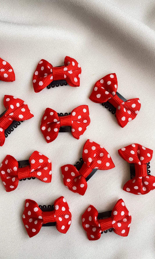 D56 RED MINI HAIR BOW PIN PAIR