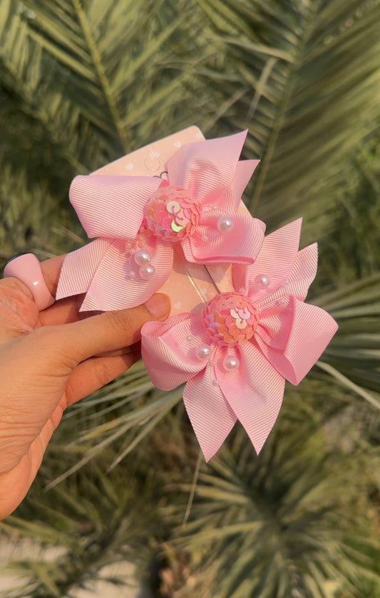 SPARKLY PINK HAIR BOW SET