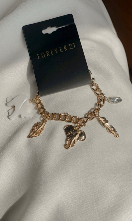 ELEPHANT AND LEAF CHARM BRACELET BY FOREVER 21