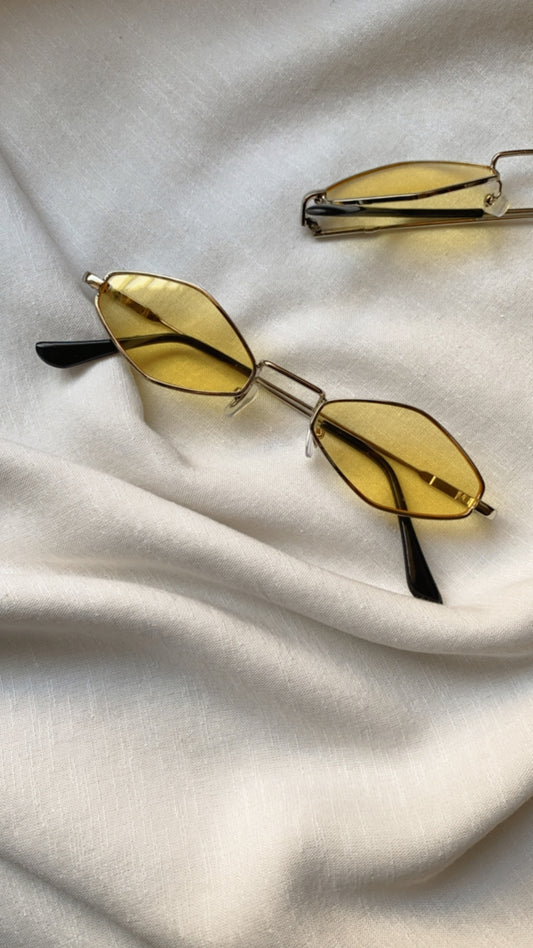 YELLOW RETRO HEXAGON DIAMOND SHAPED SUNGLASSES